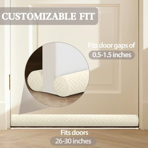 Ciieyuo Velvet Door Air Draft Stopper, Door Sound Blocker, 26-30", Beige - image 4