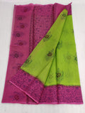 Kota Doria Handblock Printed Green Saree with blouse-Indiehaat