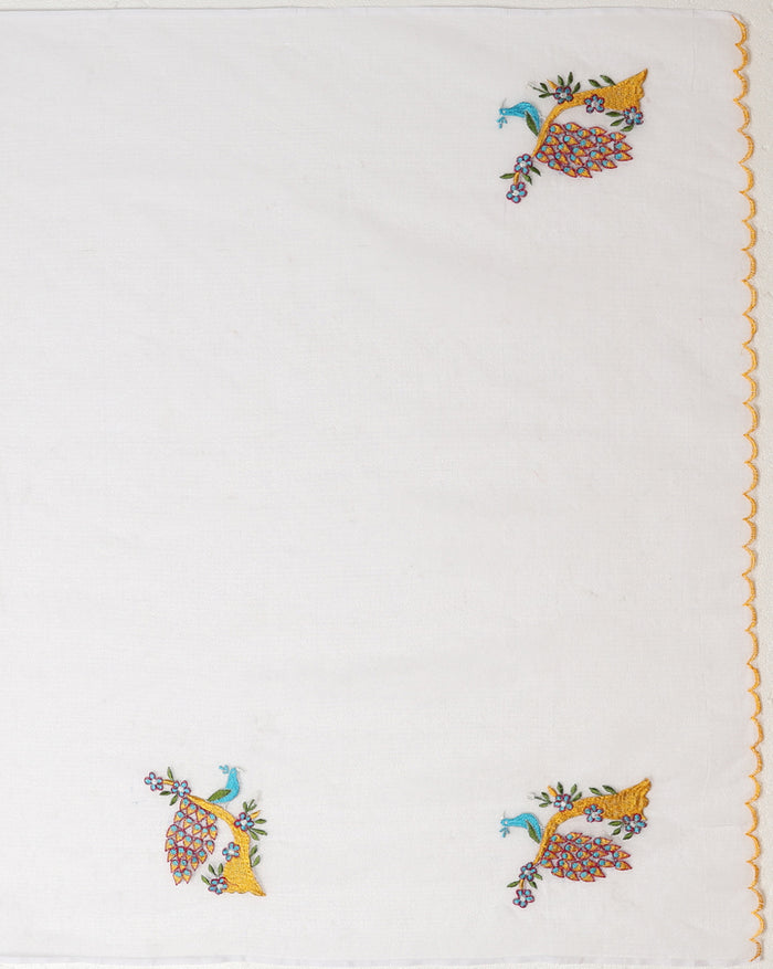 Vibrant White Pure Kota Doria Saree Embroidered