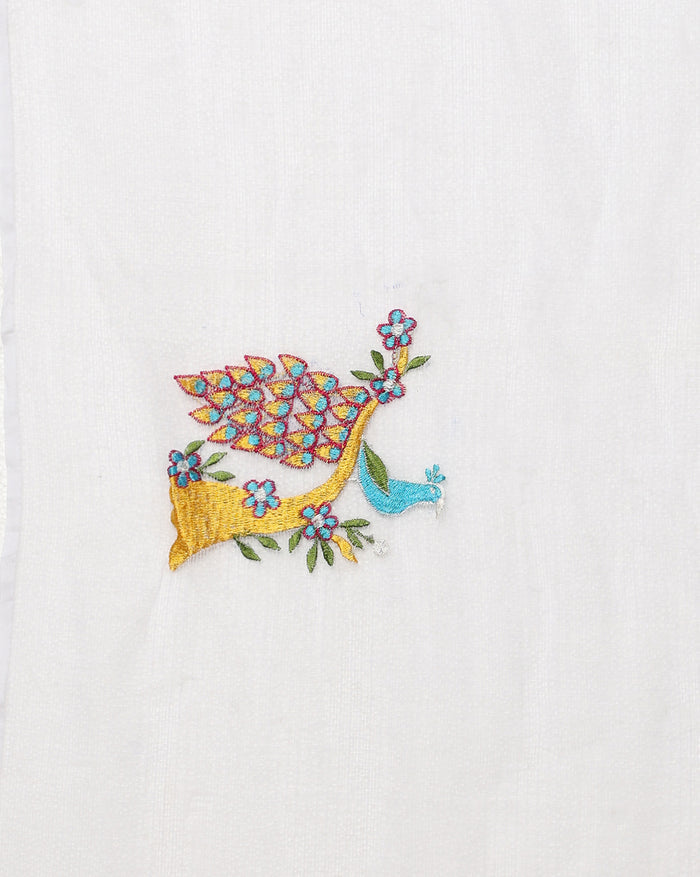 Vibrant White Pure Kota Doria Saree Embroidered