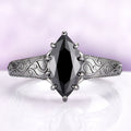 Black Onyx Engagement Ring | Gothic Victorian Solitaire Silver