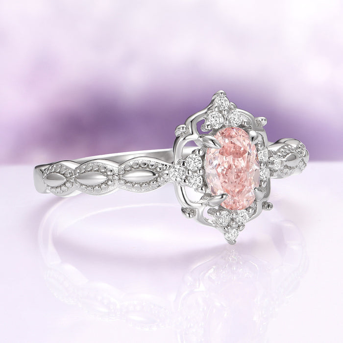 Vintage Morganite engagement Ring in Sterling Silver side profile