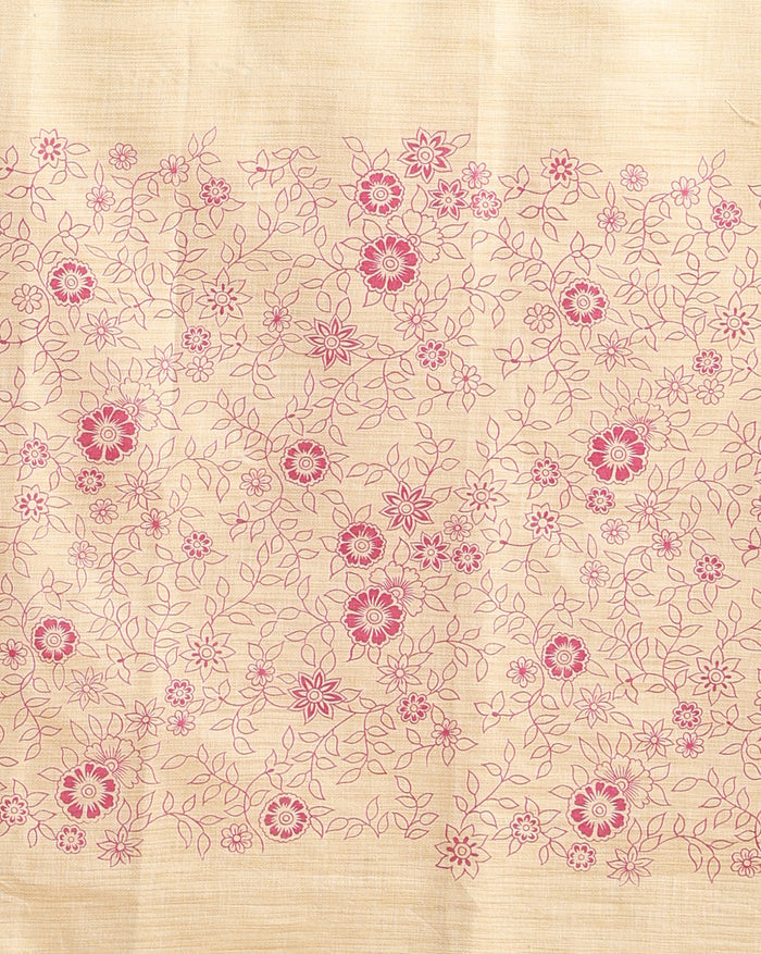 Vivid Madhubani Wax Batik Hand Dyed Khadi Silk Beige Suit (T+B+D)