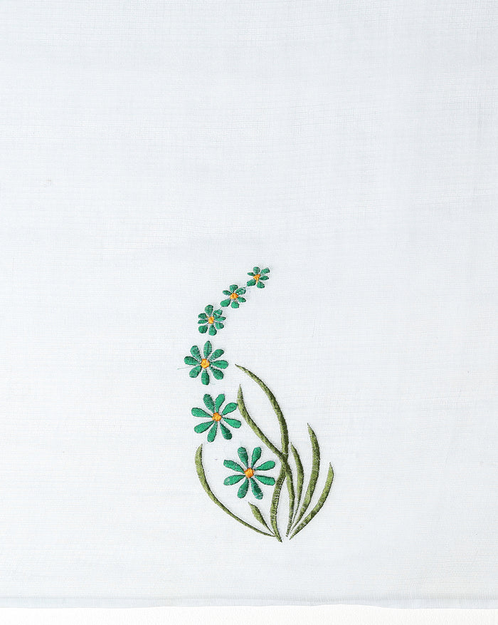 Vivid White Pure Kota Doria Saree Embroidered