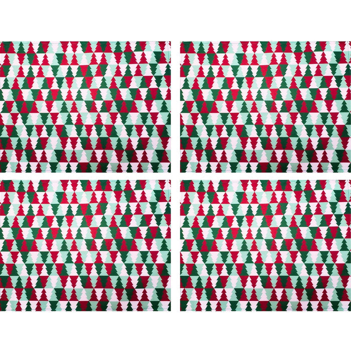 Set of 4 Placemats Christmas Tree Tile Cloth Waterproof 17" by 13" -  Green-3