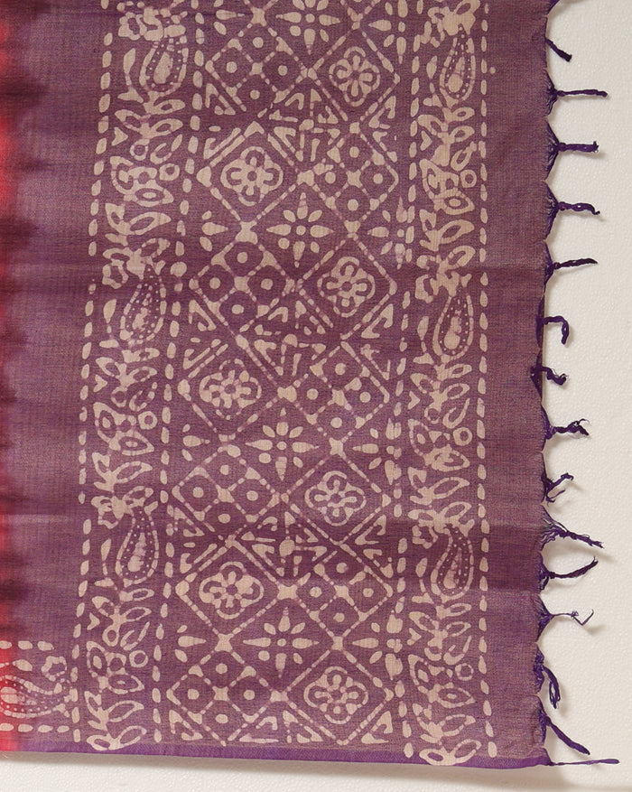 Wax Batik Hand Dyed Khadi Silk Purple Suit (T+B+D)