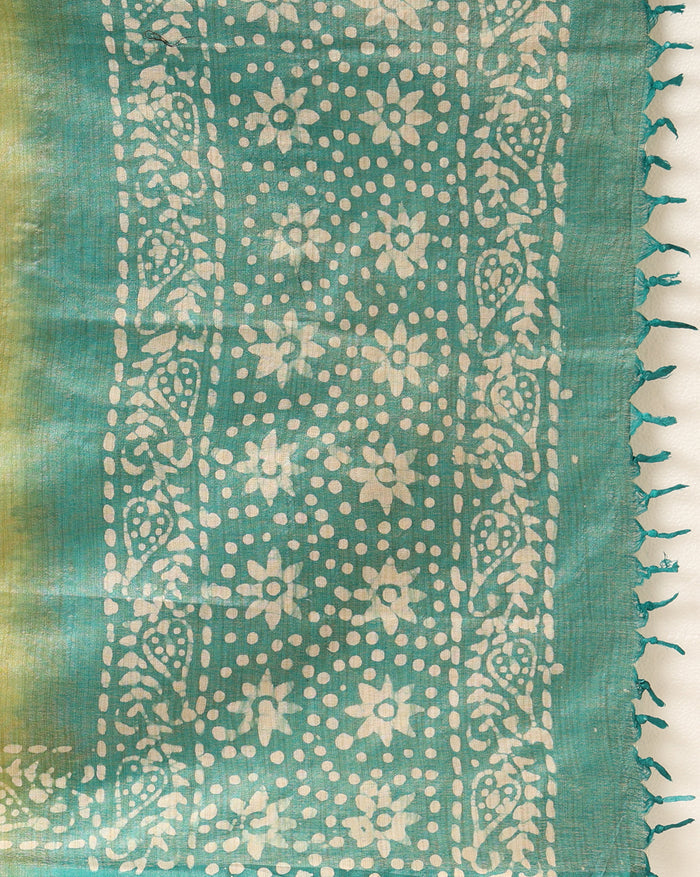 Wax Batik Hand Dyed Khadi Silk Sea Green Suit (T+B+D)