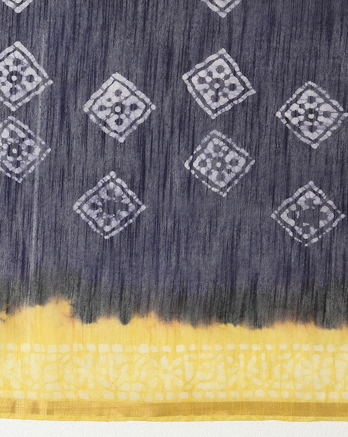 Wax Batik Hand Dyed Kota Silk Saree Purple Yellow