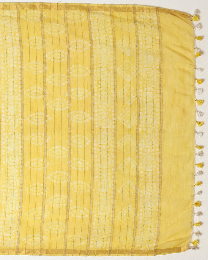Wax Batik Hand Dyed Kota Silk Saree Purple Yellow