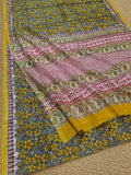 Indiehaat | Blockprint Chanderi Silk Saree Yellow | Elegance in Silk