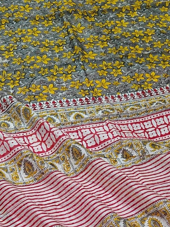 Indiehaat | Blockprint Chanderi Silk Saree Yellow | Elegance in Silk