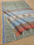 Indiehaat | Blockprint Chanderi Silk Saree Beige | Elegance in Silk