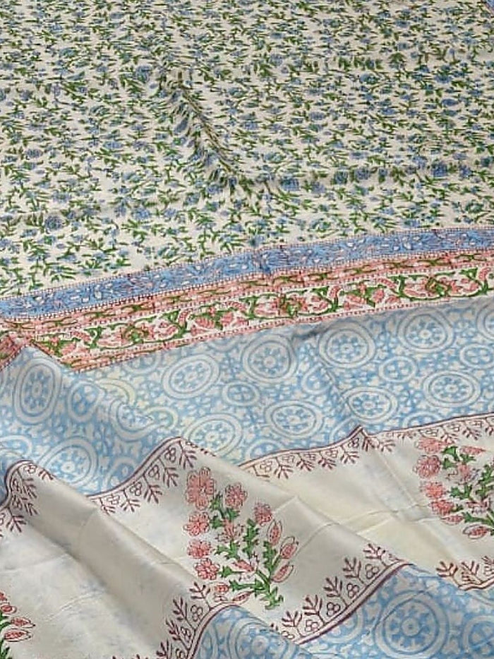 Indiehaat | Blockprint Chanderi Silk Saree Beige | Elegance in Silk