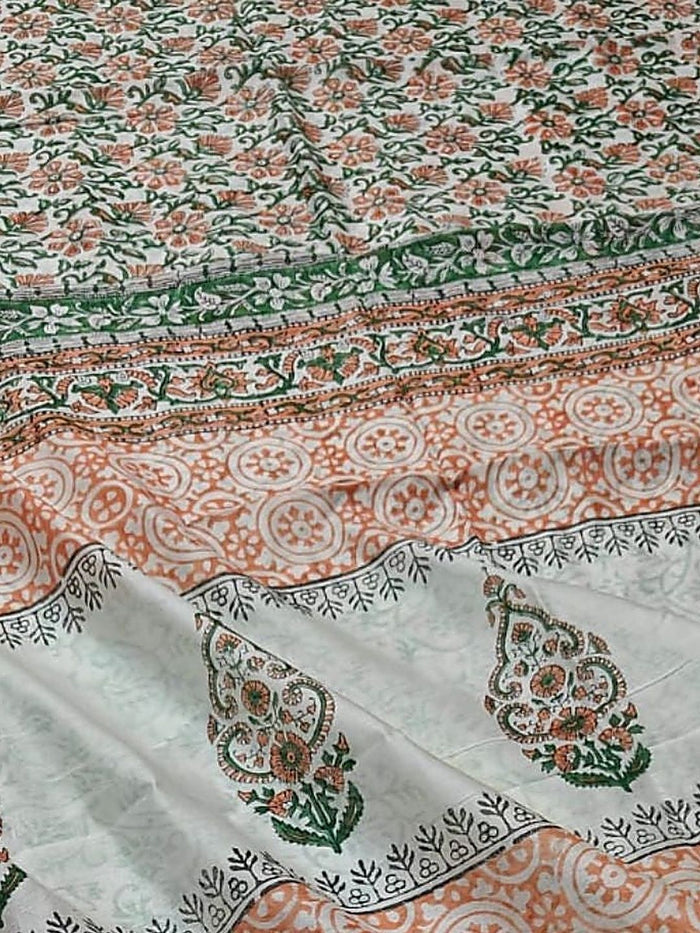 Indiehaat | Blockprint Chanderi Silk Saree Orange | Elegance in Silk