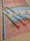 Indiehaat | Blockprint Chanderi Silk Saree Orange | Elegance in Silk