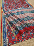 Indiehaat | Blockprint Chanderi Silk Saree Red | Elegance in Silk