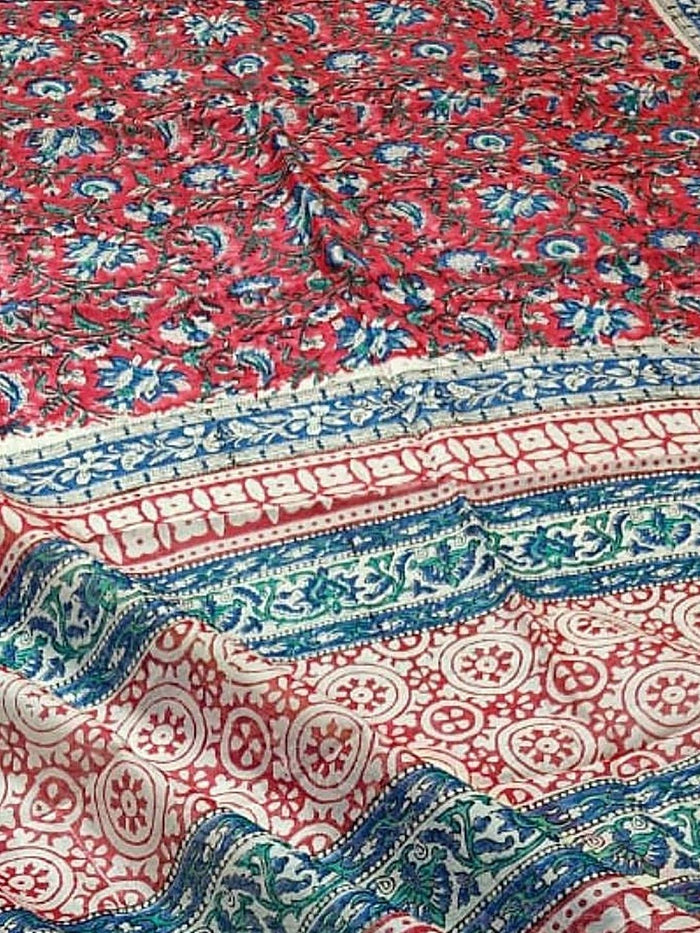Indiehaat | Blockprint Chanderi Silk Saree Red | Elegance in Silk