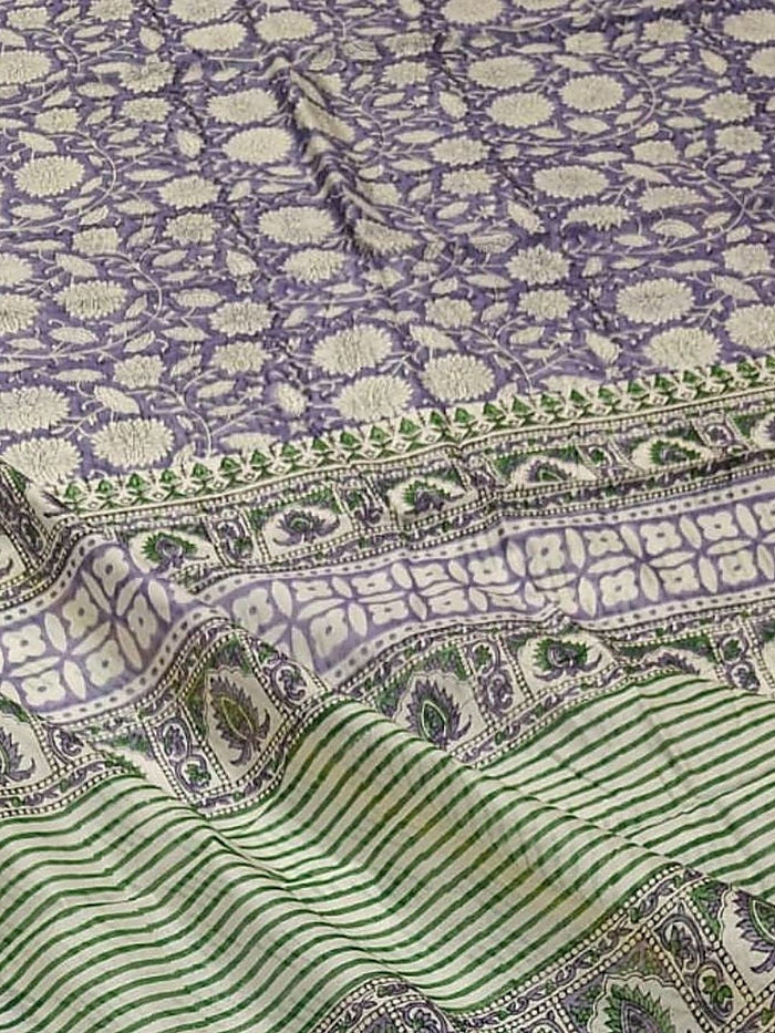 Indiehaat | Blockprint Chanderi Silk Saree Purple | Elegance in Silk