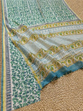 Indiehaat | Blockprint Chanderi Silk Saree Green | Elegance in Silk