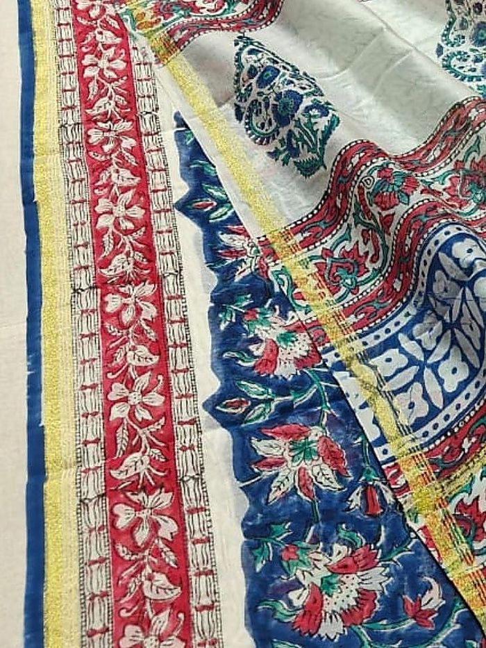 Indiehaat | Blockprint Chanderi Silk Saree Indigo | Elegance in Silk