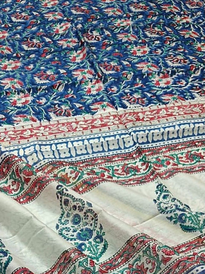 Indiehaat | Blockprint Chanderi Silk Saree Indigo | Elegance in Silk