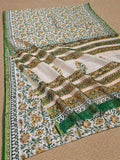 Indiehaat | Blockprint Chanderi Silk Saree Beige | Elegance in Silk