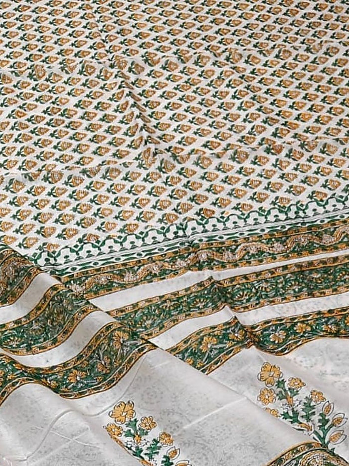 Indiehaat | Blockprint Chanderi Silk Saree Beige | Elegance in Silk