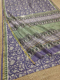 Indiehaat | Blockprint Chanderi Silk Saree Blue | Elegance in Silk