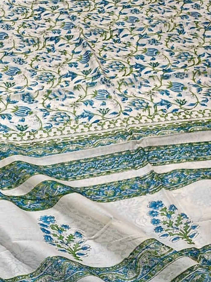 Indiehaat | Blockprint Chanderi Silk Saree Beige | Elegance in Silk