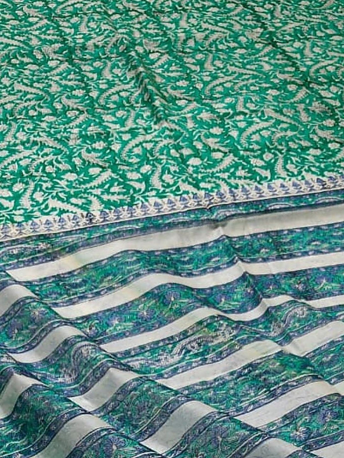 Indiehaat | Blockprint Chanderi Silk Saree Green | Elegance in Silk