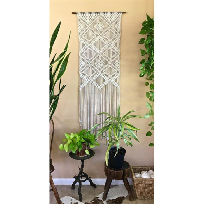 White Macrame Wall Hanger
Size 20"X 60"-Indiehaat