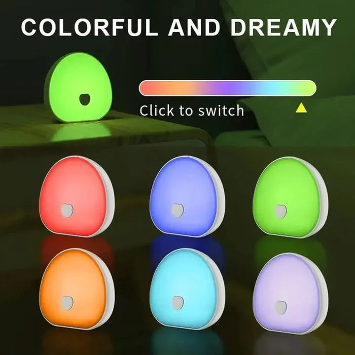 Colorful white noise night light for sleep with seven ambient colors showcasing soothing light options.
