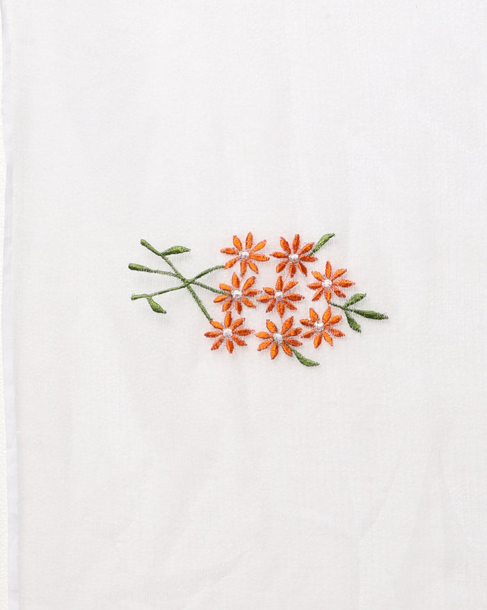 White Pure Kota Doria Saree Embroidered