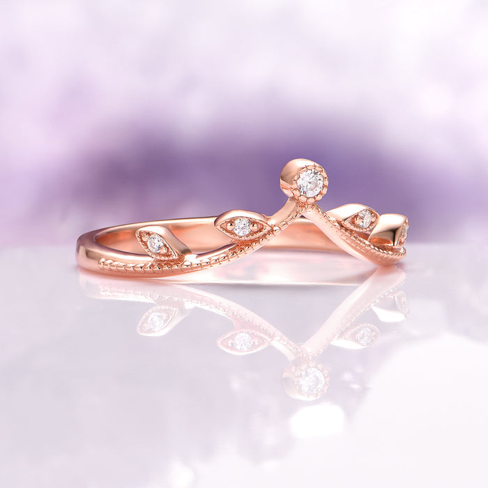 Lab-Grown Diamond Leaf Engagement Ring Set in 14K Solid Rose Gold (IGI Certified) by Aquamarise Gold, featuring a delicate nature-inspired band with sparkling diamond accents.