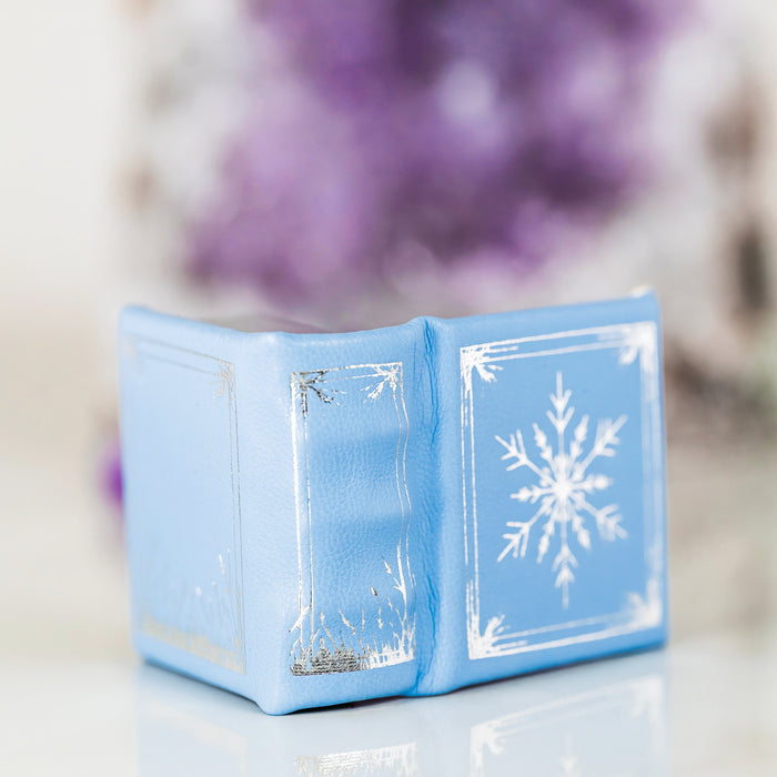 Winter Court Leather Book Ring Box – Frost Sky Edition (Small) by Aquamarise, a handmade, light blue leather ring box with silver snowflake design from Ring Boxes & Keepsake Proposals collection.