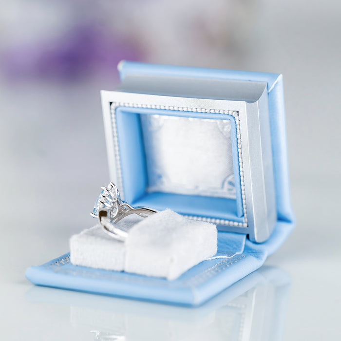 Winter Court Leather Book Ring Box – Glacier Mist Edition (Small) by Aquamarise, a handmade blue leather ring box perfect for fantasy-inspired unique engagement and promise rings.