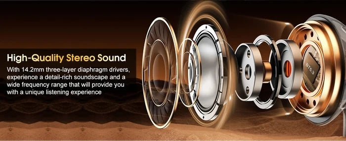 High-quality stereo sound with 14.2mm drivers for wireless sports earbuds with earhooks providing a unique listening experience.