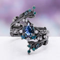 Wisteria alexandrite fairy leaf two piece ring set in black ruthenium