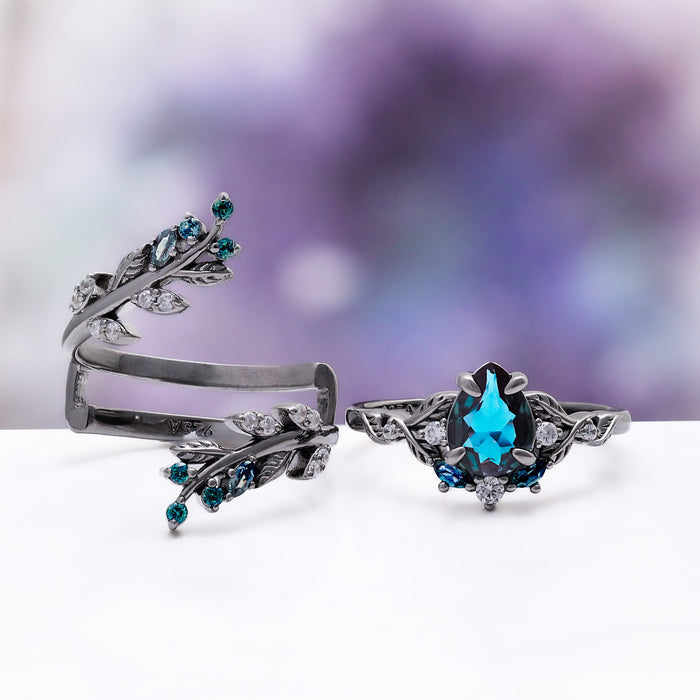 Wisteria alexandrite fairy leaf ring in black ruthenium by Aquamarise