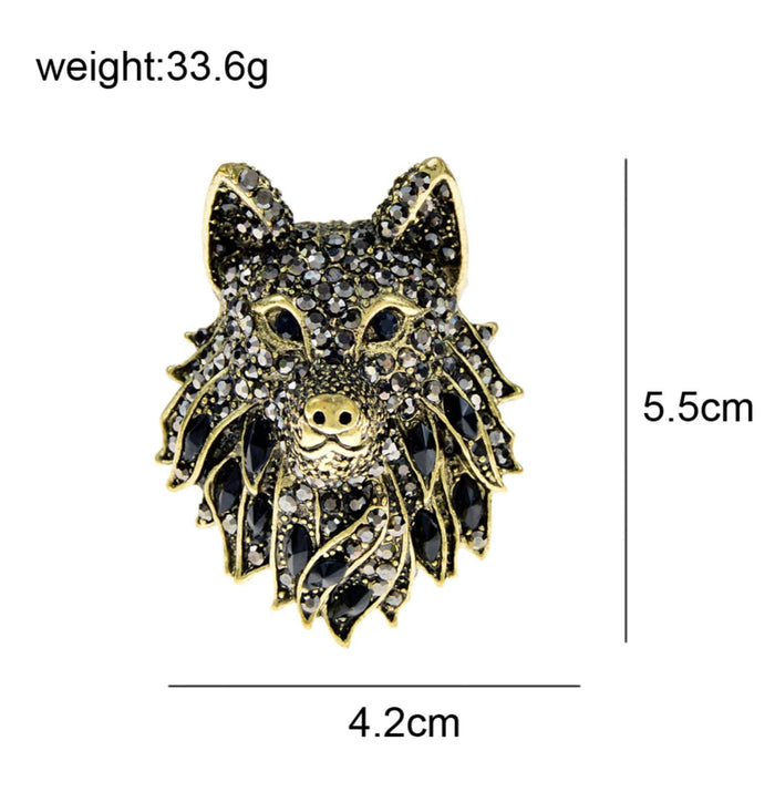 Wolf brooch blue or black vintage look celebrity broach gold plated pin ggg96