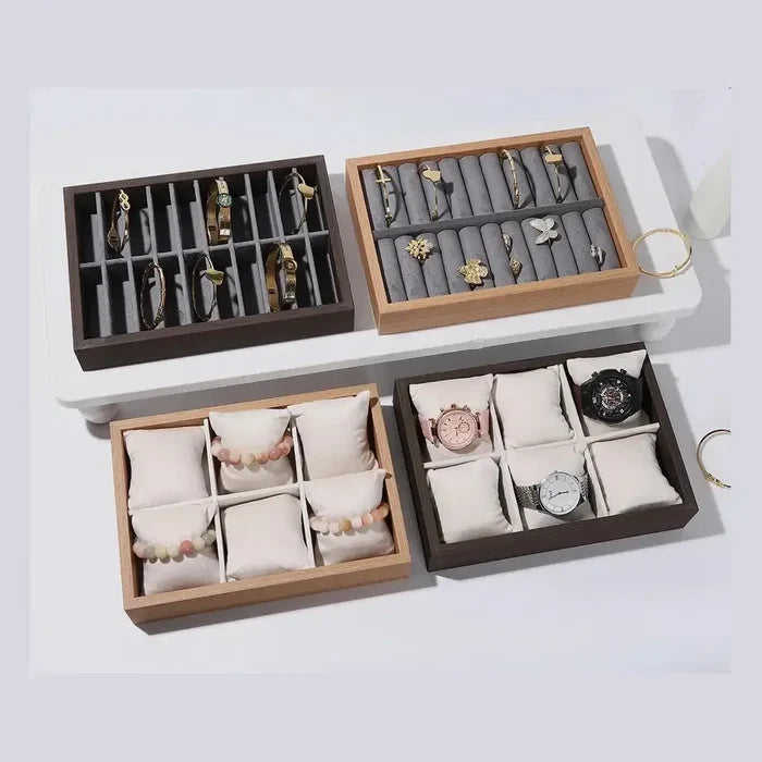 Wooden Velvet Jewelry Tray Organizer | Stackable Drawer Insert – image 7