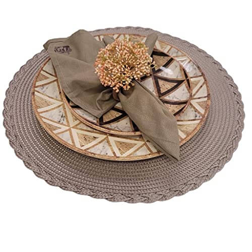 Set of 4 Tabletop Collection Indoor/Outdoor Noar Fendi Round Placemat 15" Dia-1