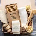 Zero waste kitchen cleaning set with bamboo soap dish and brushes