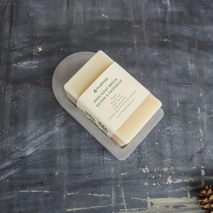 Zero waste kitchen cleaning set soap bar on a dish.